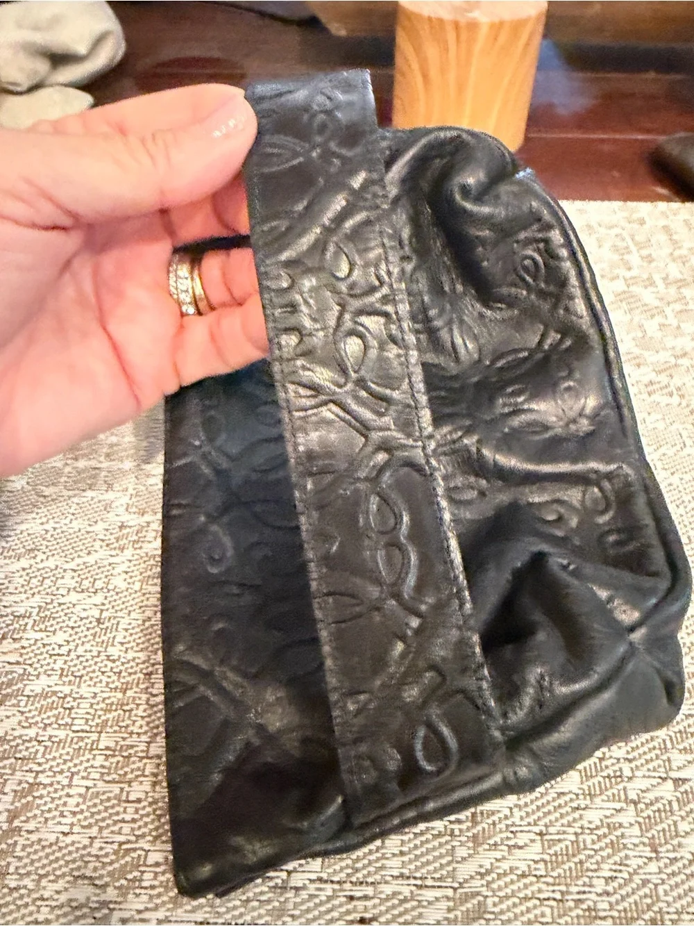 Alex and Ani embossed leather zippered pouch